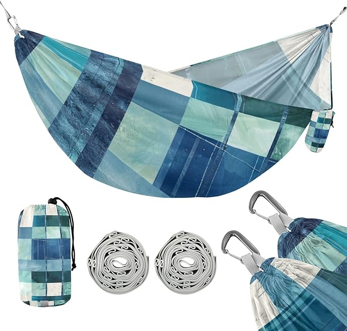 Square Geometric Plaid Stripe Embroidery Robin Blue 330lb Capacity Outdoor Hammock with Hanging Ropree Hammock for Indoor Outdoor Patio Base para hamacas para adultos