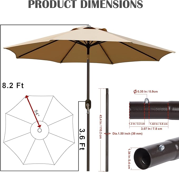 Blissun 9' Patio Umbrella + Replacement Lower Pole – Complete Outdoor Shade Solution with Spare Heavy-Duty Bottom Pole (Bundle)
