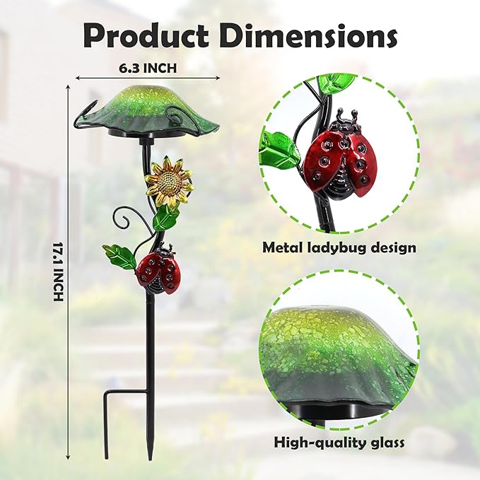 Solar Outdoor Lights Decorative Solar Glass Mushroom Lights Waterproof LED Green Garden Stake Light for Walkway Pathway Lawn Patio Yard Decorations.