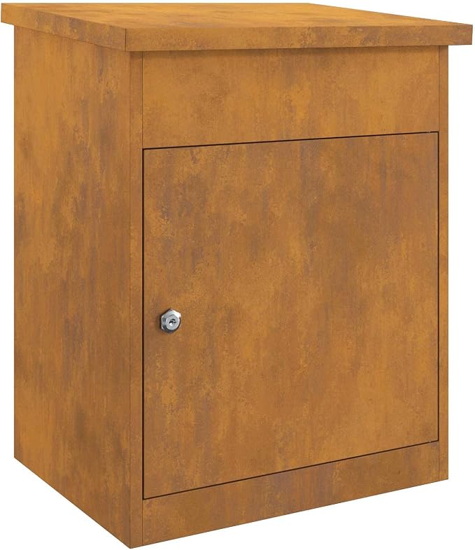 Weathering Steel Parcel Drop Box, Lockable Outdoor Delivery Mailbox for Porch, Large Secure Package Mail Drop Slot, 18.7 x 14.96 x 23.23 in, Rusty