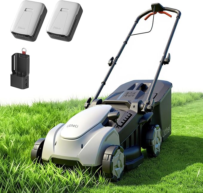 Litheli Electric Lawn Mower Cordless,Grass Cutter Machine for 3200 Sq. Ft.Lawnmower with Brushless Motor, 16 in Cutting Width, Cutting Height from 1 in to 2.5 in, Includes 2 * 5.0 Ah Battery