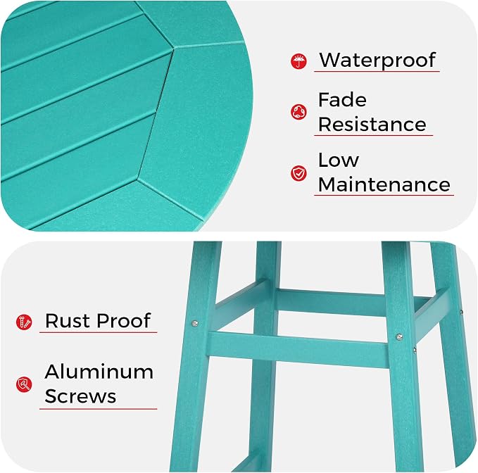 Costaelm Patio Bistro Table, 42" Counter Height Round Patio Cocktail Bar Table with Umbrella Hole, Outdoor Bistro Dining Pub Table for Front Porch Deck Backyard Garden, Turquoise