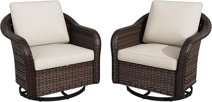 Outdoor Wicker 360 Degree Swivel Glider Rocker Chairs Set, Patio Conversation Furniture Set with Washable Cushions for Garden, Poolside (Beige)