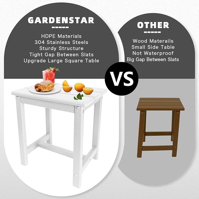 GARDENSTAR Adirondack Square Side Table,one-Tier Outdoor end Table, Patio Side Table for Pool,Porch,Backyard,Relaxing Companion
