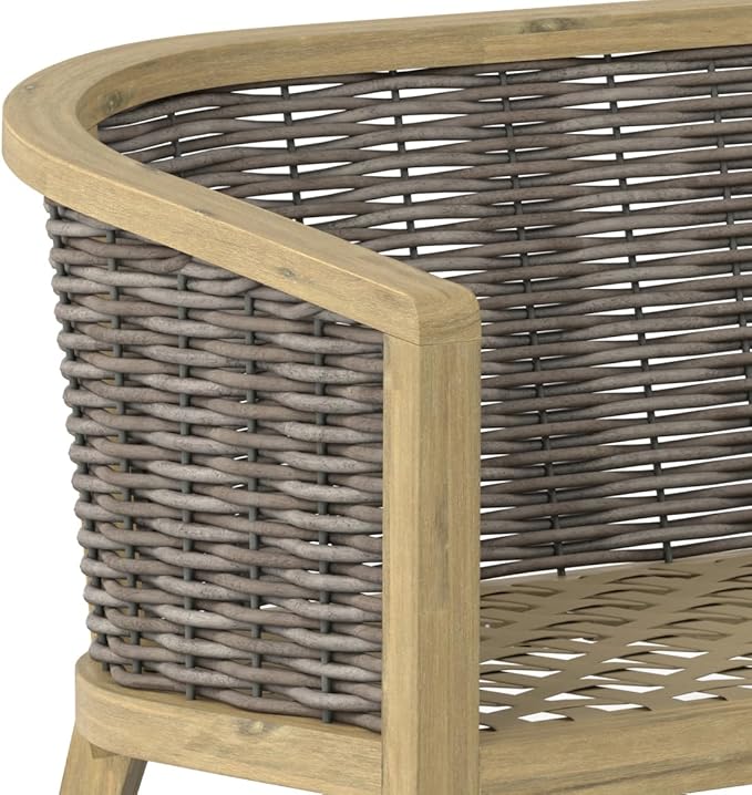 SIMPLIHOME Parkside SOLID ACACIA WOOD 70 inch Wide Rectangle Contemporary 4 Piece Outdoor Conversation Set in Natural for the Living Room