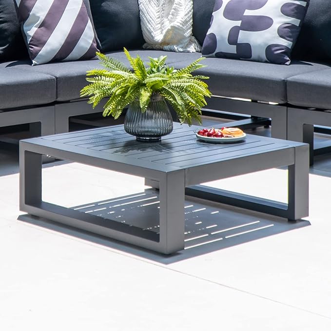 Outdoor Side Table Patio Aluminum Square End Table for Bistro Cafe Patio Small Coffee Table with Slat Top,Grey Frame