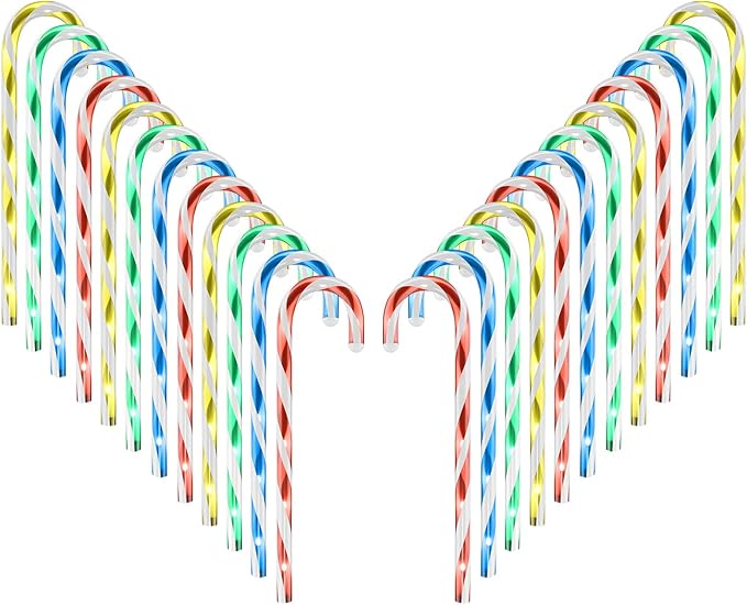 Anordsem Solar Christmas Decorations Outdoor: 21" Candy Cane Stake Lights 24 Pack - Waterproof LED 8 Colorful Lighting Models for Yard Pathway Xmas Tree Decor - 2026 New Year Gifts for Homeowners