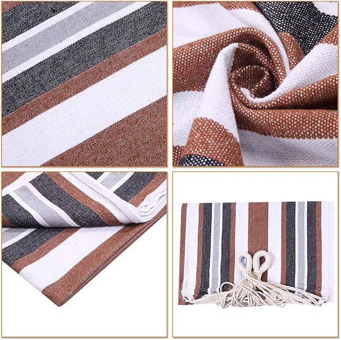 Professional Black & Silver Flowers Hammock Stand with Polyester Coffee Stripe Hammock