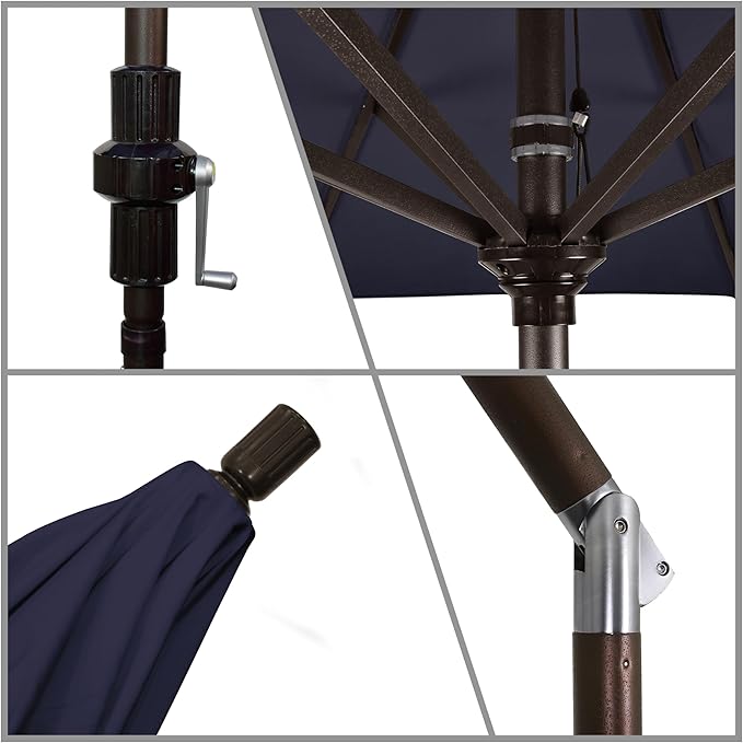 California Umbrella 7.5' Rd. Aluminum Patio Umbrella, Crank Lift, Collar Tilt, Bronze Pole