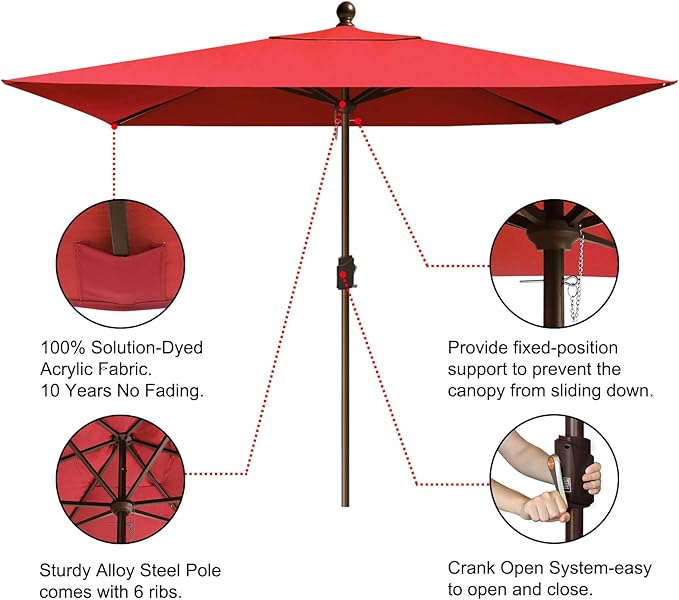 EliteShade USA 10-Year-Non-Fading 6.5x10Ft Rectangular Market Patio Umbrella, UPF 50+ UV Protection Performance Sun Umbrella, Heavy Duty Commercial Grade Outdoor Table Umbrella with Crank, Windproof Vented Top for Garden, Pool, Deck and Outdoor Playset...