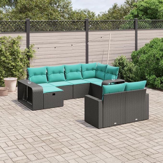 10 Piece Patio Sofa Set with Cushions, Patio Conversation Set Outdoor Dining Sets Garden Lounge Set Sectional Sofa for Poolside Negotiation Area Piazza Exhibition Black Poly Rattan