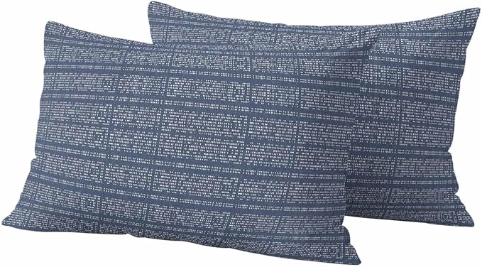 Outdoor Waterproof Throw Pillow Covers Set of 2 Stripes Grain Lumbar Pillowcases 20x12 Inches Navy Blue Solid Color Decorative Pillows Cushion Case Patio Pillows for Couch Bed Chair Garden