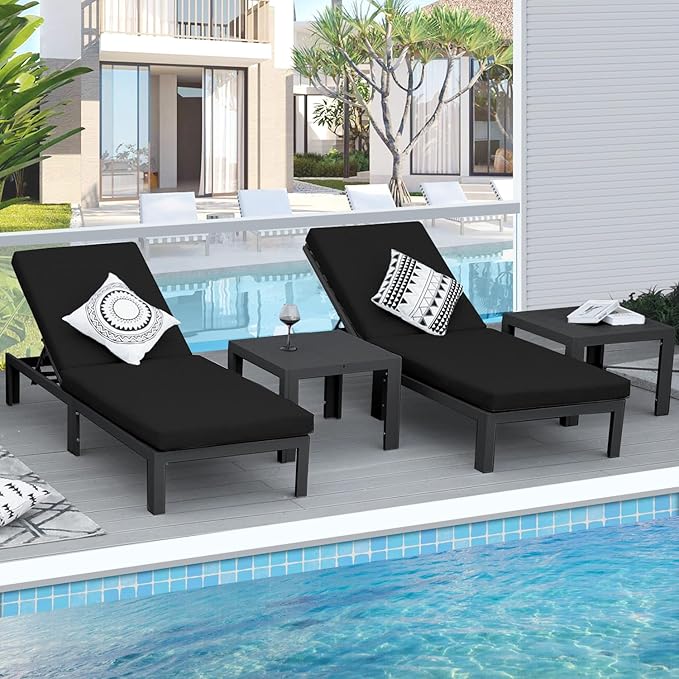 NICESOUL 16 Piece Large Modern Aluminum Patio Furniture Set, Water & Fade Resistant Modular Outdoor Conversation Set with Chaise, 500 lbs Heavy Duty Comfortable Sectional Sofa for Poolside, Black