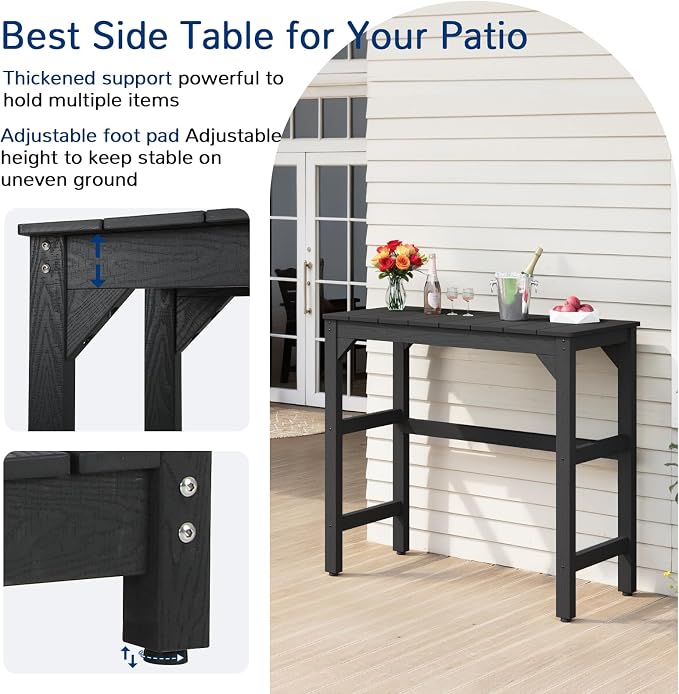 3 Piece Outdoor Bar Set, 42" Rectangular Pub Height High Top Bar Table & 2 Outdoor Bar Stools for Patio, Garden, Poolside and Bistro, Weatherproof, Black