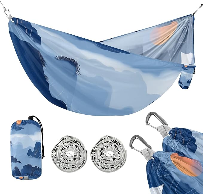 Chinese Pattern Mountain Blue 330lb Capacity Hammocks Cloth Hammock for Camping Travel Accessories hamaca inflable para Piscina