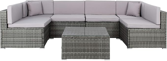 SAFAVIEH PAT7510B-2BX Collection Sectional Diona Grey Outdoor Living Patio Set, Grey/Grey