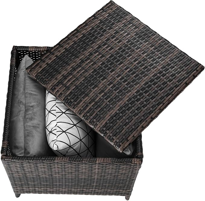 HOMSUPPLIE'S 27 Gallon Outdoor Side Table with Storage Space, Waterproof Wicker Patio Deck Box, Rattan End Table with Hidden Storage for Pool Towels, Toys & Garden Tools(Brown,Square)