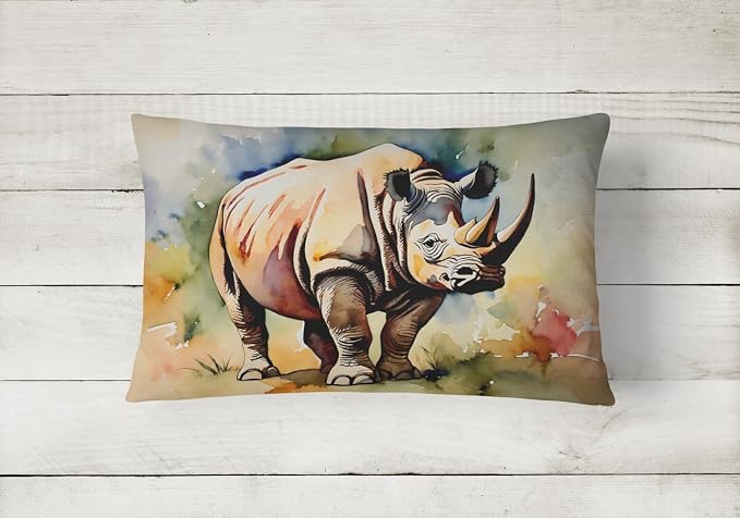 Caroline's Treasures DAC2984PW1216 Rhinoceros Throw Pillow Machine Washable, Indoor Outdoor Decorative Pillow for Couch, Bed or Patio, 12HX16W