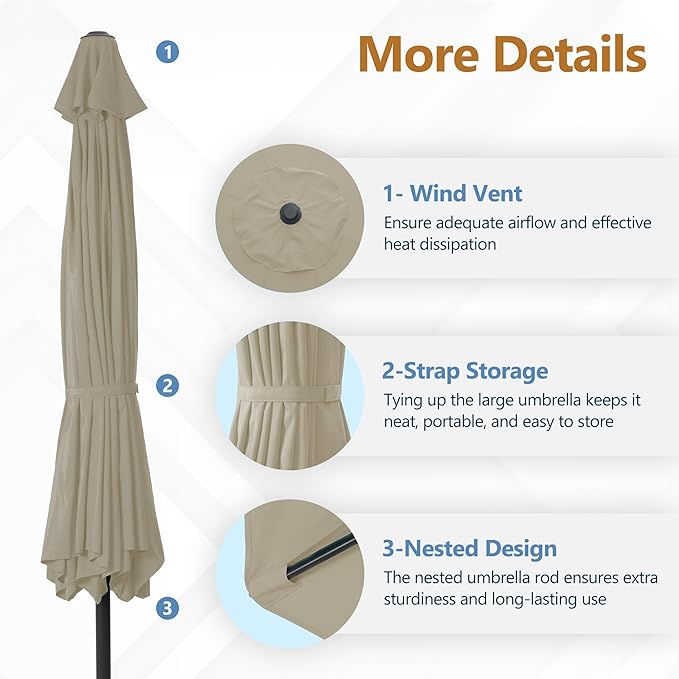 Kiss the Water Outdoor Patio Umbrella, Patio Umbrella with Push Button Tilt/Crank, Outdoor Umbrella with 8 Sturdy Ribs, Large Umbrella for Backyard, Pool, Deck, Market