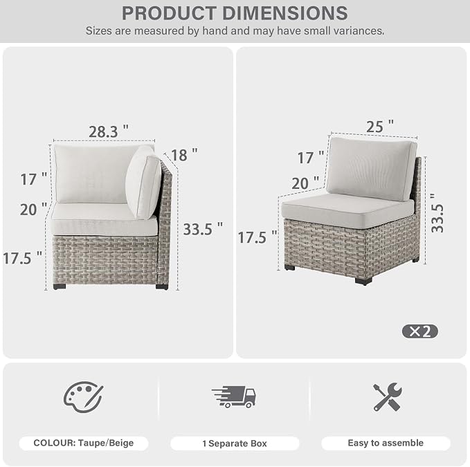 Modular Outdoor Couch Wicker Patio Sofa - High Backrest Wicker Sofa with Removable 4” Cushions All-Weather 3 Seater Seating Patio Couch for Deck Proch Balcony Backyard