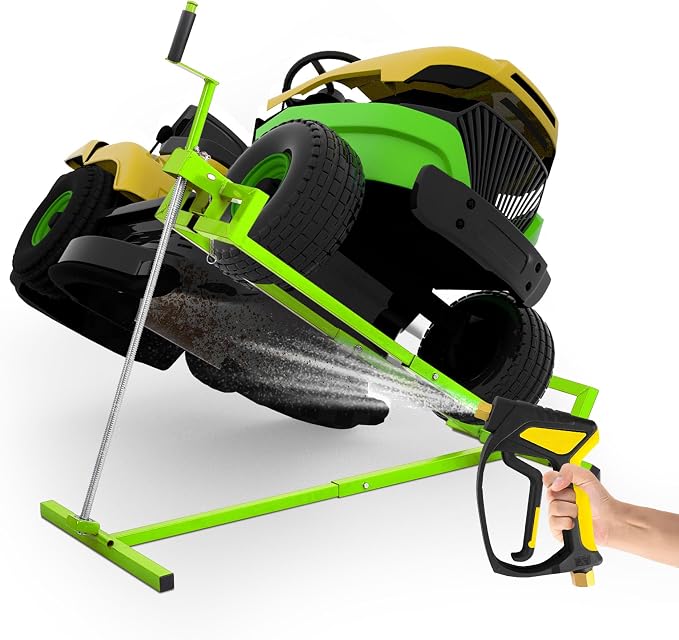 Foldable Lawn Mower Lift for Riding Tractors, Portable Lawn Mower Jack Lift Zero Turn & Telescoping Lawns Tractor Lifts with Adjustable Height/Manual or Power Handles, 880 LBS Capacity (Green)