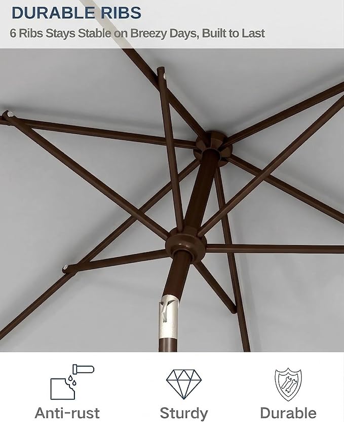 6.5x10FT Patio Umbrella, Outdoor Umbrella with Push Button Tilt and Crank, 8 Sturdy Ribs, UV Protection & Waterproof Market Umbrella for Pool, Backyard, Beach,Deck (Light Gray)