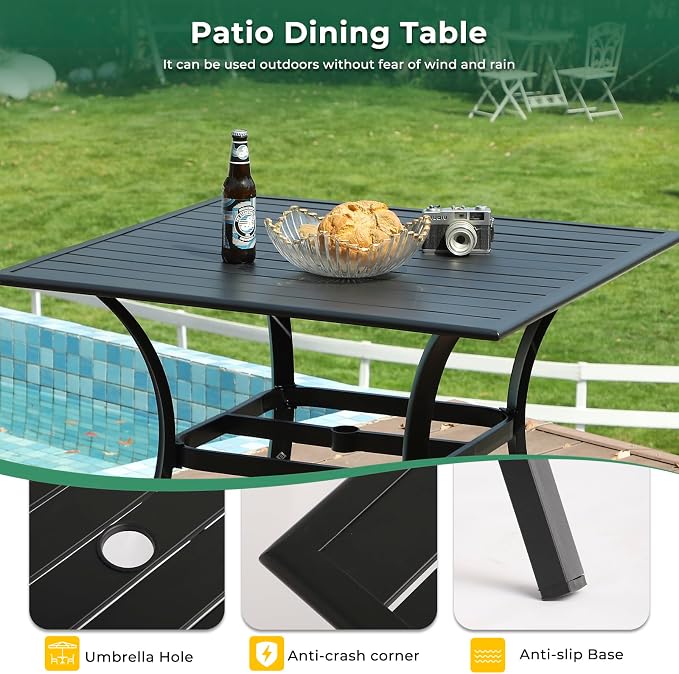 LVUYOYO 5-Piece Outdoor Patio Dining Set, Metal Stackable Chairs & Square Table Set, All-Weather Furniture for Backyard, Garden,Balcony,Porch (Gray)