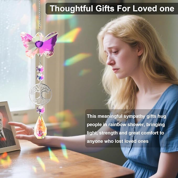 Unique Memorial Sympathy Gifts for Loss Loved One,Bereavement Gift Idea Crystal Rainbow Maker Butterfly Suncatcher in Remembrance Gifts for Grief Sorry for You Loss Mum Dad