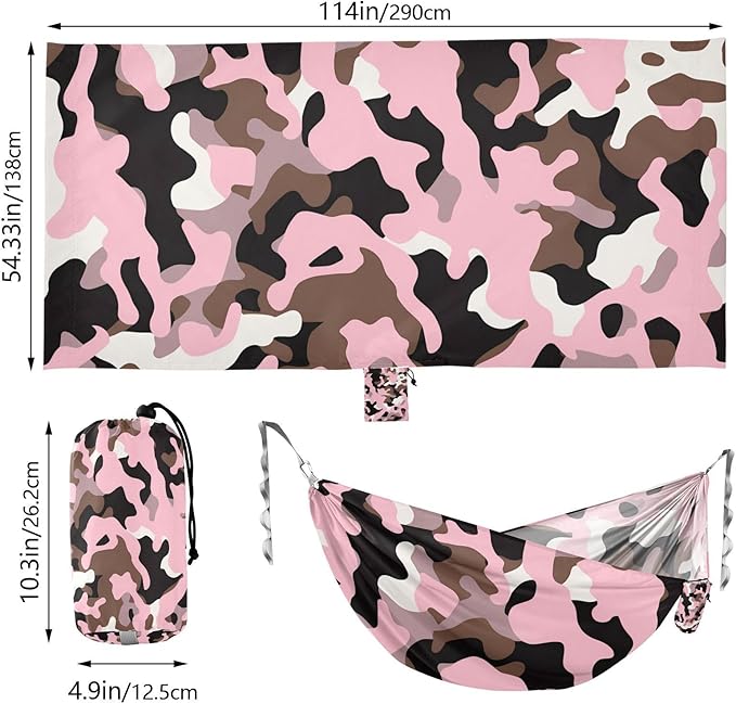 Camouflage Pink Brown 330lb Capacity Camping Hammock with Tree Straps Fabric Hammock for Outside Beach Patio Garden hamacas para adultos 2 Personas