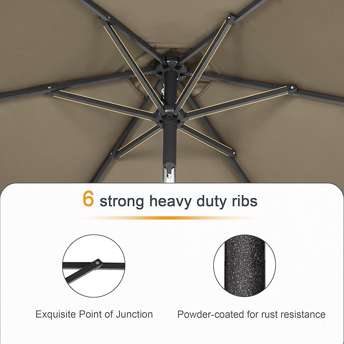 Rectangle Patio Umbrella with Solar Lights, 6x9ft Outdoor Rectangular Table Market Umbrella Patio with Push Button Tilt and Crank for Pool, Deck, Garden,Backyard