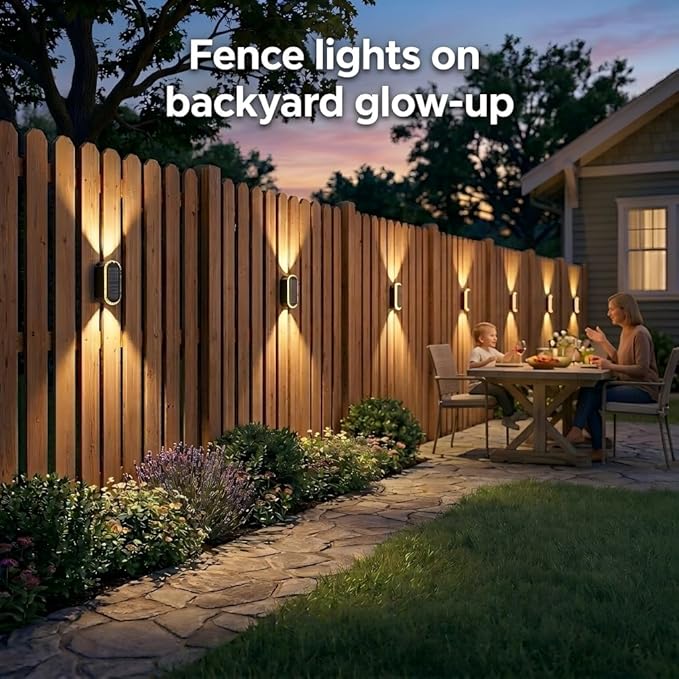 Ellasay Fence Lights Solar Powered: 2 Pack Solar Wall Lights Outdoor Up and Down IP67 Waterproof - 3 Colors Modes Brighter LED Lens Solar Lights Dusk to Dawn 12h for Backyard/Porch/Railing/Balcony