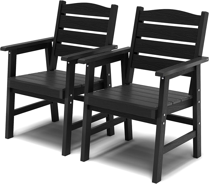 YEFU Patio Dining Chairs Set of 2： Modern All Weather Outdoor Dining Chairs - HIPS Plastic Patio Outdoor Chairs Waterproof Easy-Clean - Patio Furniture for Poolside Garden Yard（Black）