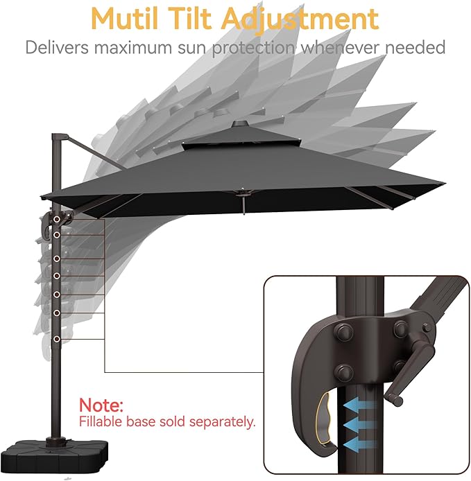 10x10 FT Patio Umbrella, Large Cantilever Double Top Heavy Duty Offset Umbrellas with 360° Rotation, Outdoor shade for Garden Deck Pool, Grey