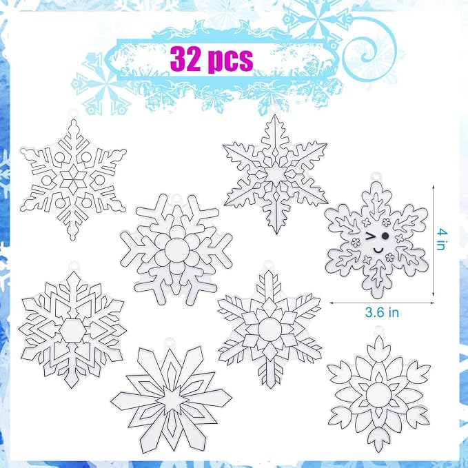AUEKIV Snowflake Suncatcher Kit 32Sets Winter Snowflake Suncatchers Window Art Paint Sun Catchers DIY Craft Kit for Xmas Decoration Classroom Home Winter Christmas Holiday Art Project Party Favors