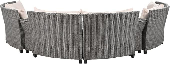 Half-Moon Patio Furniture Sets Outdoor Conversation Set, PE Rattan Sectional Conversation Sofa Set with Thick Cushions and Table for Garden Lawn Pool Backyard, Beige