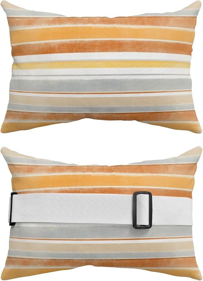 Outdoor Pillows Covers with Inserts Northern Europe Yellow Vintage Stripes Waterproof Recliner Pillow with Adjustable Strap Throw Pillows for Patio Furniture Pool Lounge Chair, 11x16 inch, 1PCS