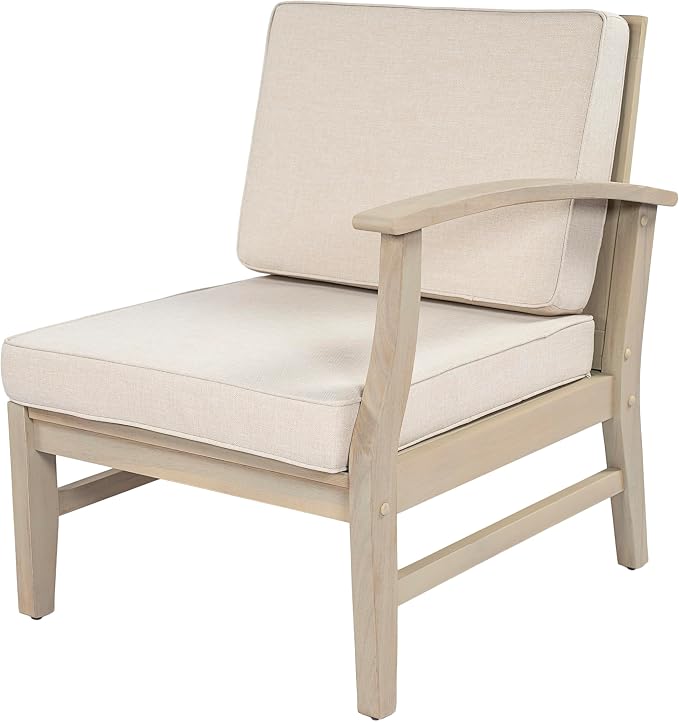 Christopher Knight Home Jordan Acacia Wood Outdoor Patio Furniture Set, 3-Seater Patio Sofa and Slat Coffee Table, Modern Patio Lounge Sofa Set with Water-Repellent Cushions, Light White+Sand
