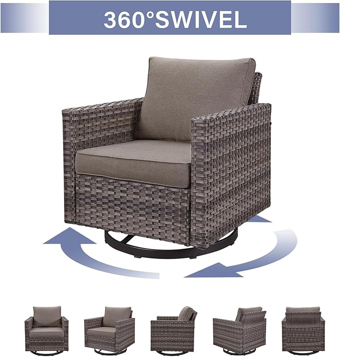 Rilyson Wicker Outdoor Patio Furniture Set - 5 Piece Patio Conversation Set with 2 Swivel Rocker Chairs,2 Rattan Ottoman and 1 Couch for Outside Porch Deck Backyard Garden(Mixed Grey/Grey)