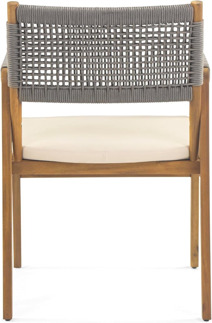 Christopher Knight Home Outdoor Dining Set with 70" Oval Acacia Wood Patio Table and 6 Rope Woven Dining Armchairs with Cushions, Teak Finish Outdoor Table and Chairs Set for Patio Deck Garden Dining