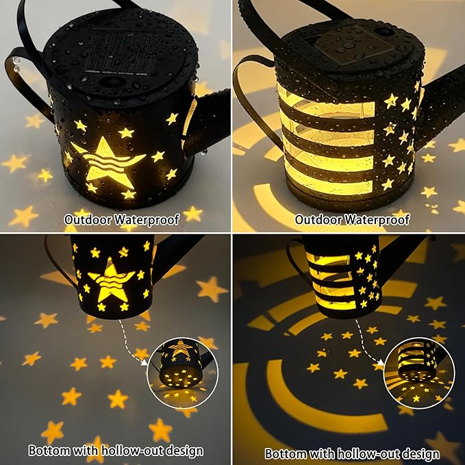 DDQ Solar Watering Can Lights, Warm White/Color LED with Shepherd Hook, IP65 Waterproof Metal Garden Decor, Auto On/Off for Patio Backyard for Mom Birthday Christmas