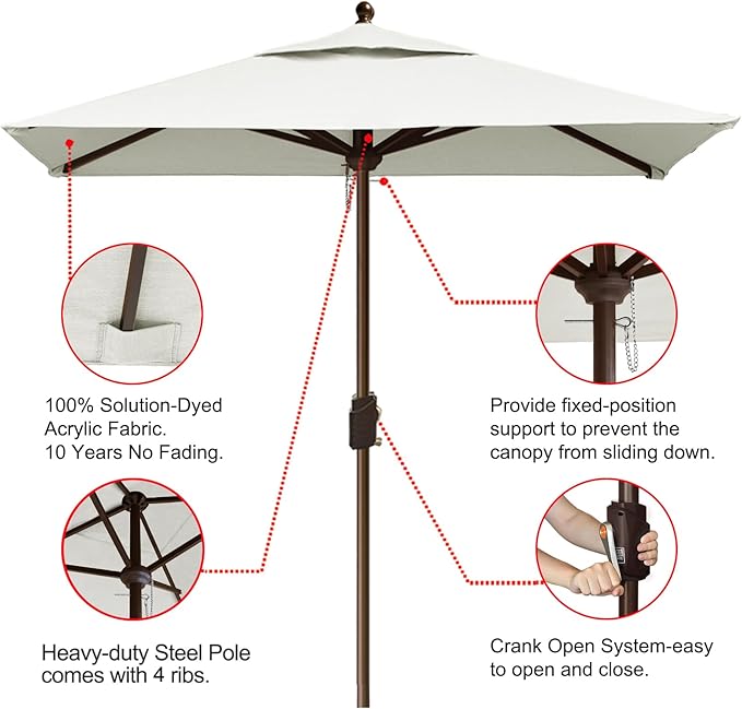 EliteShade USA 10-Year-Non-Fading 6x6Ft Square Market Patio Umbrella, UPF 50+ UV Protection Performance Sun Umbrella, Heavy Duty Commercial Grade Outdoor Table Umbrella with Crank, Windproof Vented Top for Garden, Pool, Deck and Outdoor Playsets, White