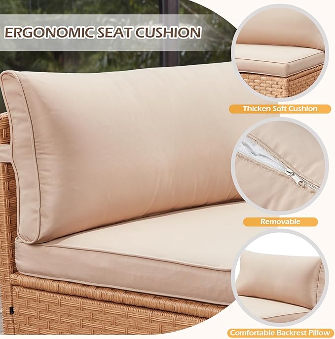 ECOTOUGE Patio Conversation Set, 2 Piece Half-Moon Sectional Round Patio Furniture Set, Wicker Sofa for Pool Backyard Patio Garden(Khaki)