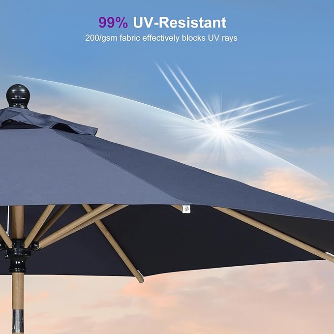 PURPLE LEAF 10 Feet Patio Umbrella Outdoor Table Umbrella Aluminum Round Market Umbrella with Push Button Tilt & 8 Sturdy Ribs and Crank Commercial Sun Umbrella for Garden Patio Balcony, Navy Blue