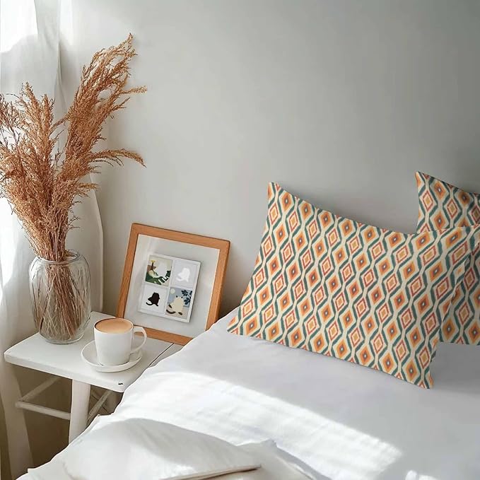 Lumbar Pillow Covers 20x12 Inch Set of 2, Orange Teal Geometric Waterproof Outdoor Pillow Covers, Southwest Ethnic Country Decorative Cushion Pillowcases for Couch, Sofa, Bed, Garden, Patio