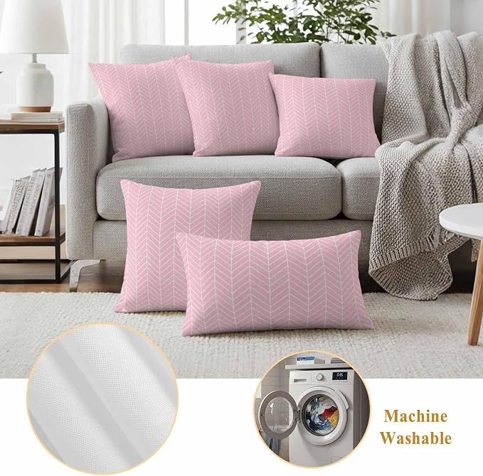 Outdoor Waterproof Throw Pillow Covers Set of 2 Pink Chevron Stripes Pillowcases 16x16 Inches Modern Geometric Texture Decorative Pillows Cushion Case Patio Pillows for Couch Bed Chair Garden