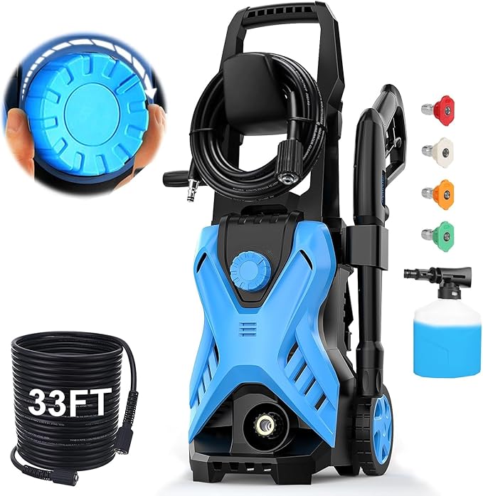 Electric Pressure Washer 5000 PSI Adjustable Pressure, Power Washer Electric Powered with 33ft Pressure Hose, 4 Nozzles and 500ml Foam Cannon, Powerwashers for Home, Blue