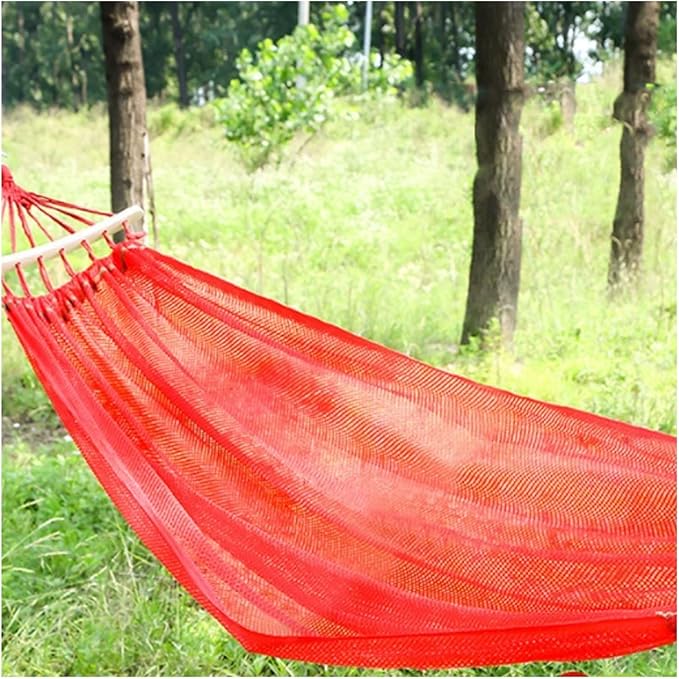 Portable Rayon Rope Hammock with Wooden Sticks On Both Sides for Outdoor Travel Portable Tree Hanging Installation Hammock Comfortable(Rojo)