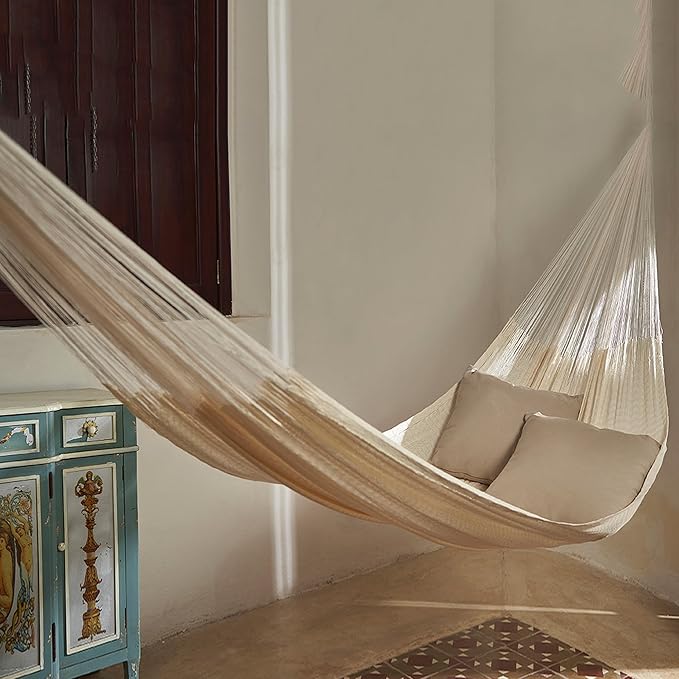 NOVICA Artisan Handcrafted Cotton Hammock Solid Rope Double Ivory White Mexico Mayan [Bed Size 78in L x 70in W Total Length 158in L] ' Natural Comfort' Double
