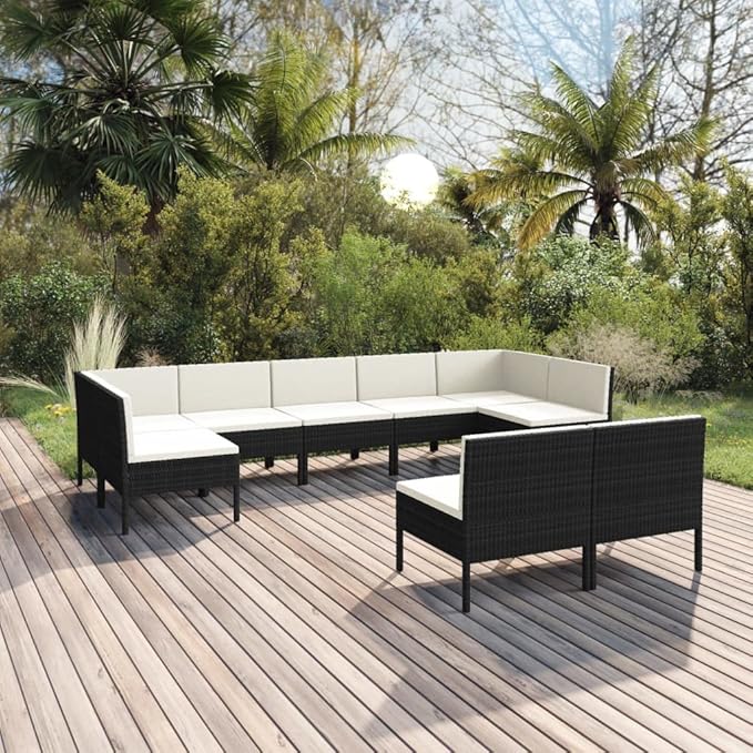 Patio Lounge Set with Cushions,Patio Furniture Sets,Patio Conversation Sets,Outdoor Furniture Sets,for Garden,Backyard,Outdoor,9 Piece Poly Rattan Black