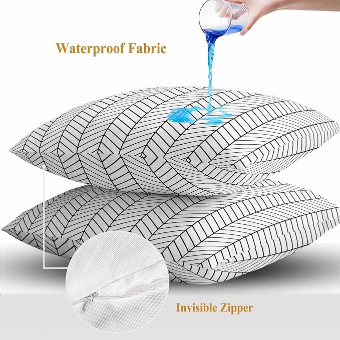 Outdoor Waterproof Throw Pillow Covers Set of 2 Black White Chevron Stripes Pillowcases 18x18 Inches Modern Geometric Texture Decorative Pillows Cushion Case Patio Pillows for Couch Bed Chair Garden